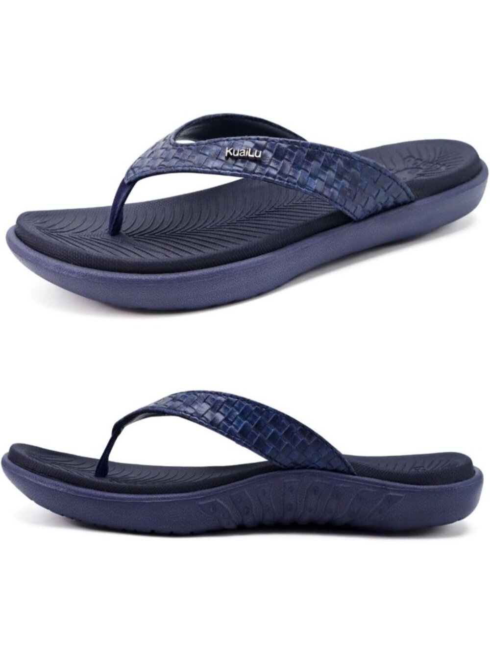Women's Dark Blue Flip Flops Arch Support Cushioned Thong Sandals Comfortable